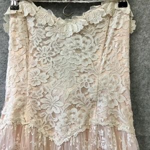 Jessica McClintock Vintage pink lace strapless dress  Sz 10